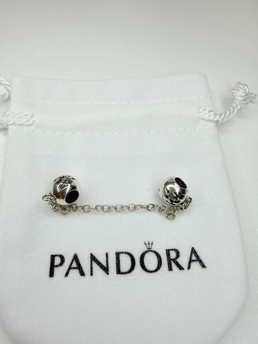 Pandora Silver Heart Safety Chain with Polished Bead Charms - Silver